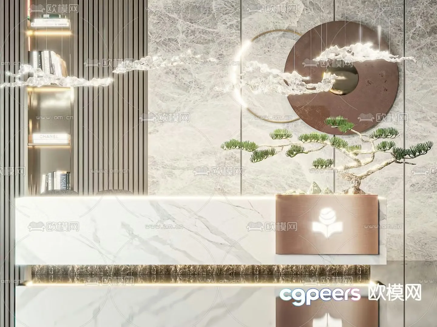 New Chinese style front desk reception desk 3d model