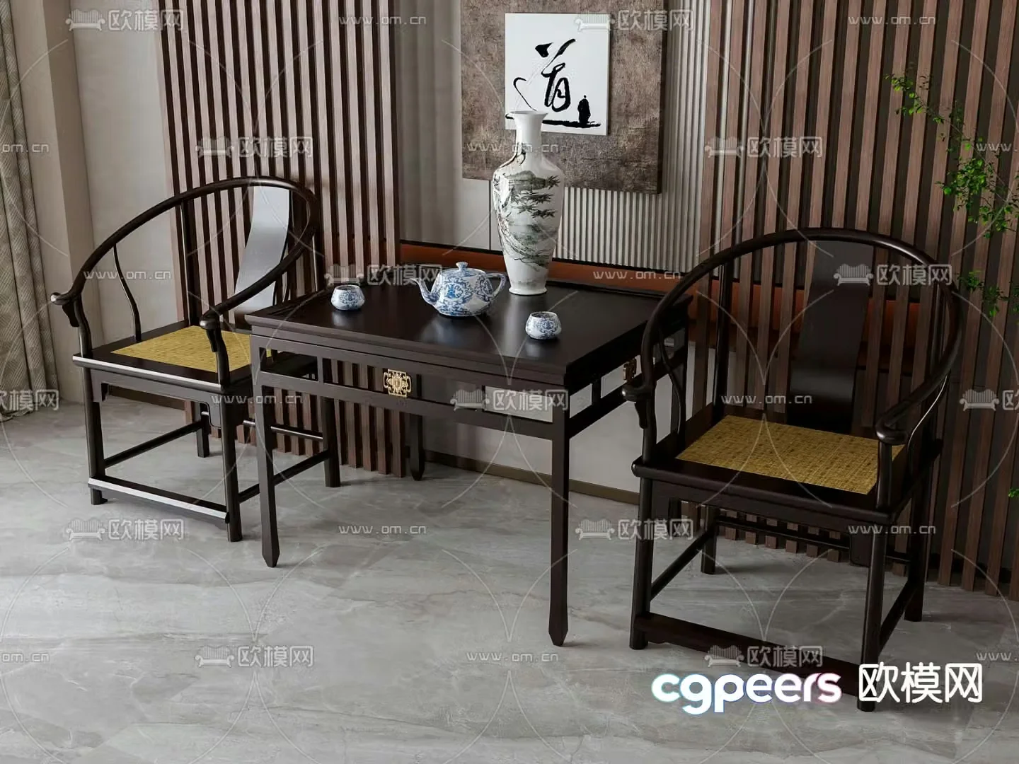 New Chinese style leisure table and chair armchair 3d model