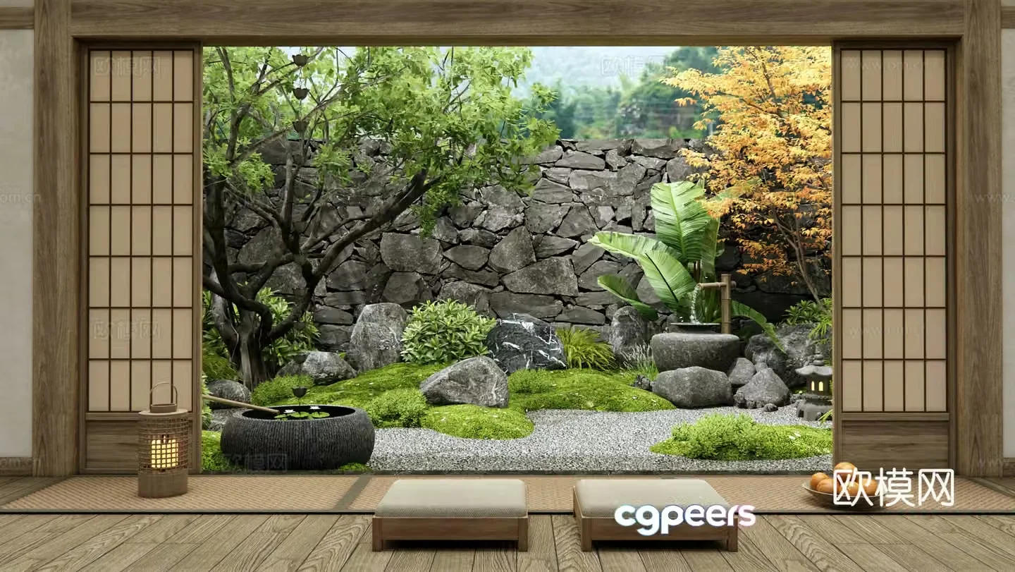 Japanese -style dry landscape garden landscape 3D model