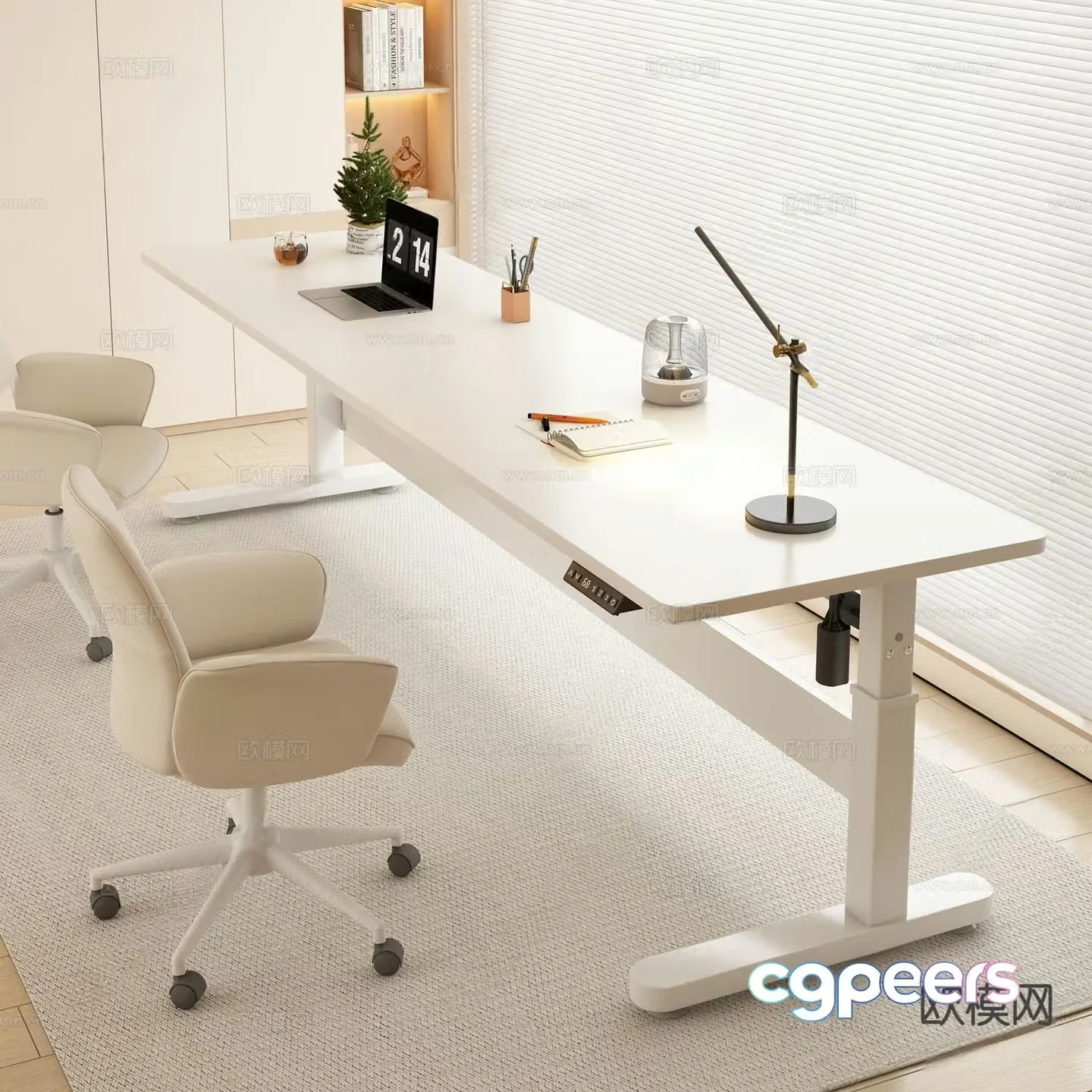 Cream style desk computer desk study table 3d model