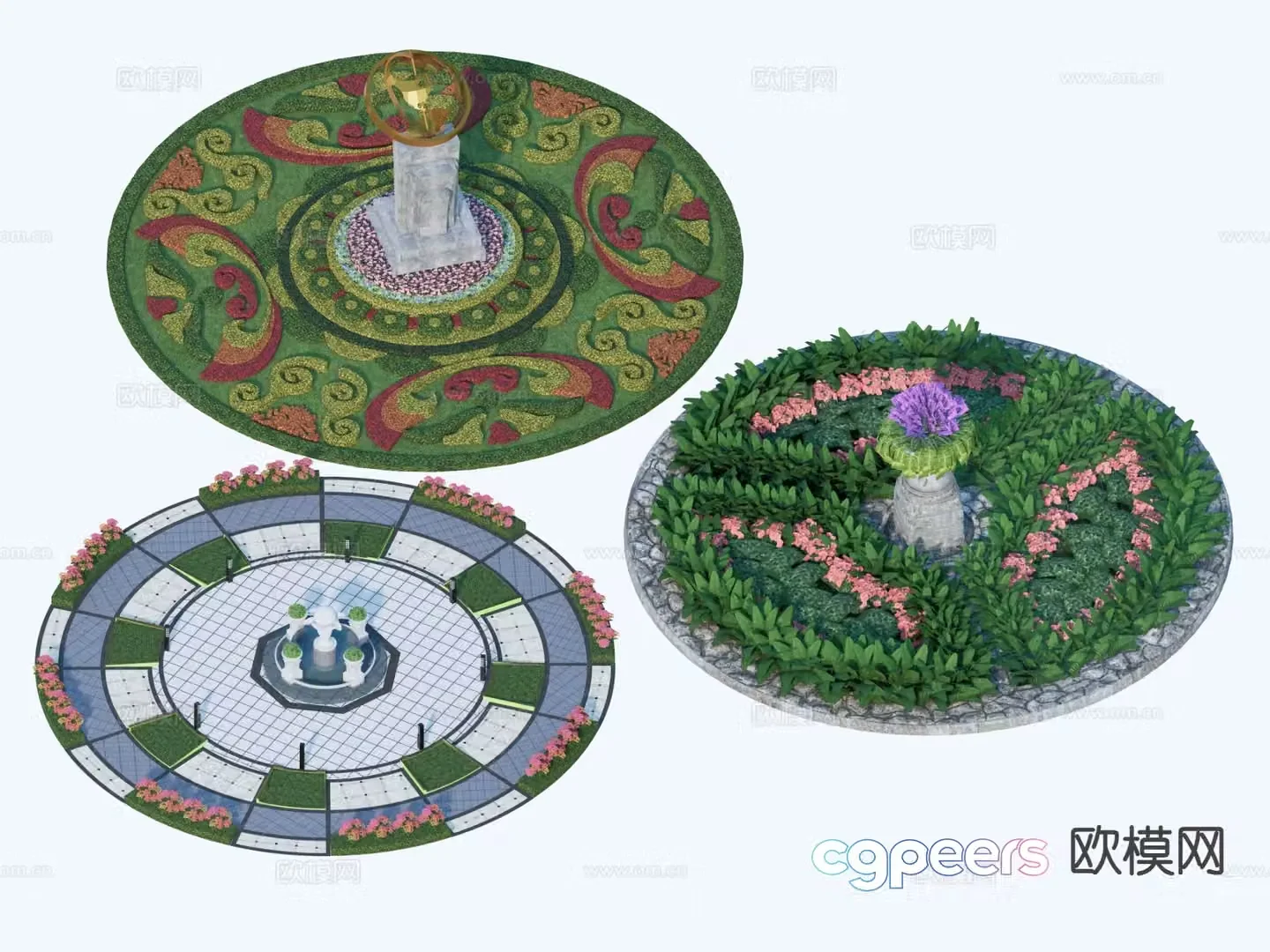 Central Green Island Crossroads Green Belt Circular Turntable Green Belt 3D Model
