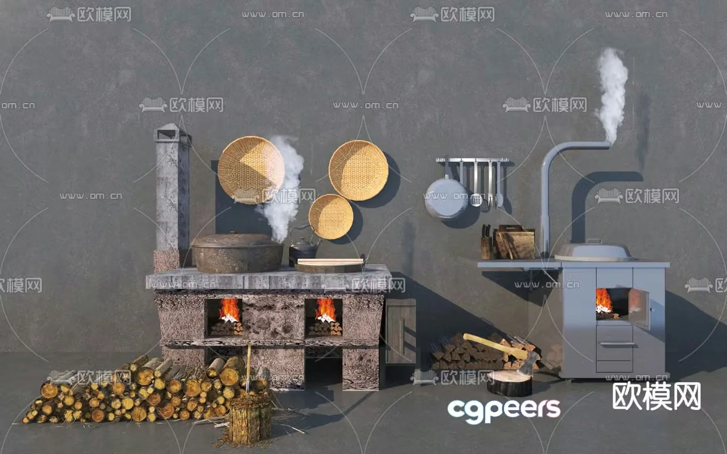 Chinese stove rural stove sketch 3D model