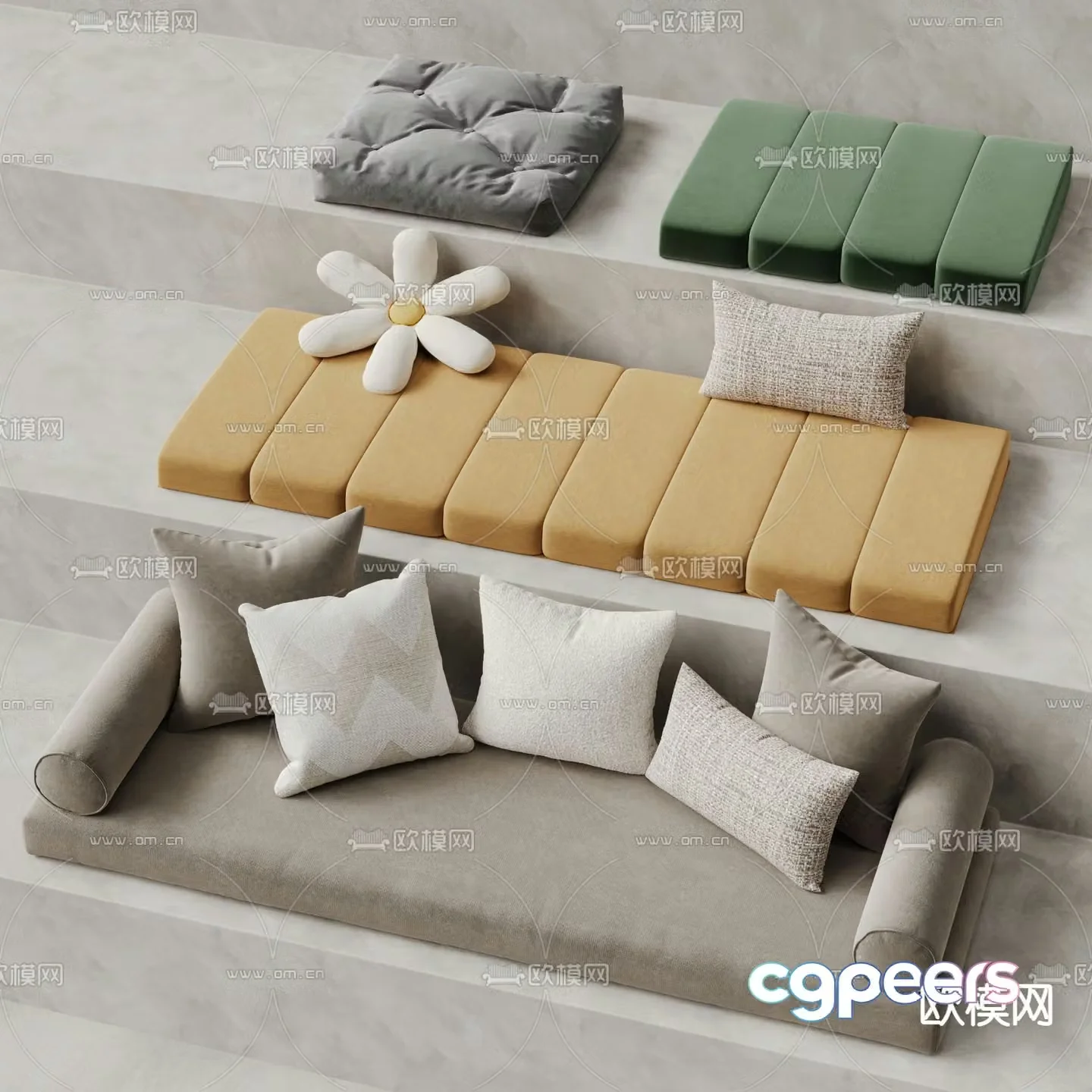 Cream style cushion bay window cushion seat cushion sofa cushion 3D model