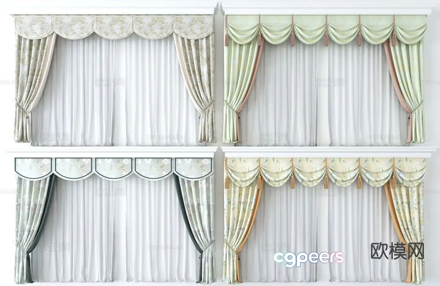 Floral curtains screens gauze curtains 3d model