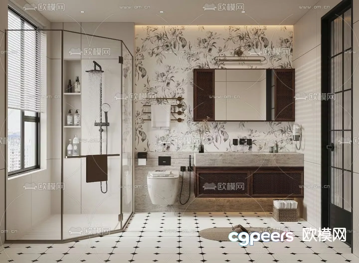 Middle style bathroom bathroom toilet 3d model