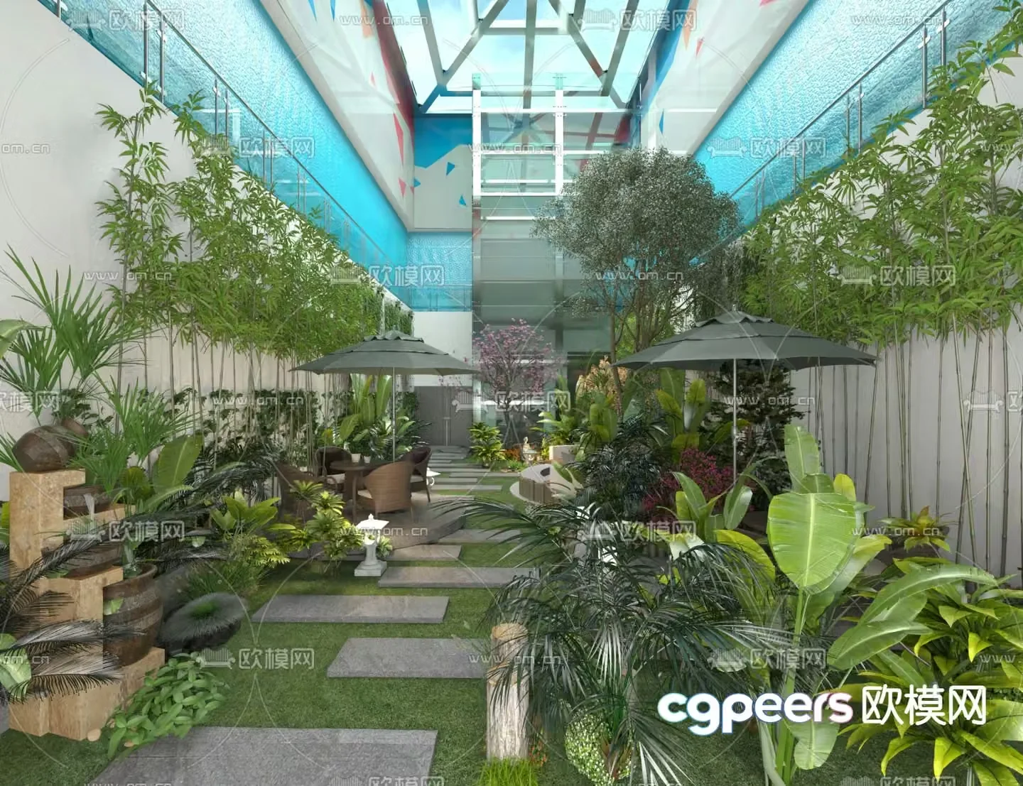 Garden restaurant shopping mall atrium rest area 3D model