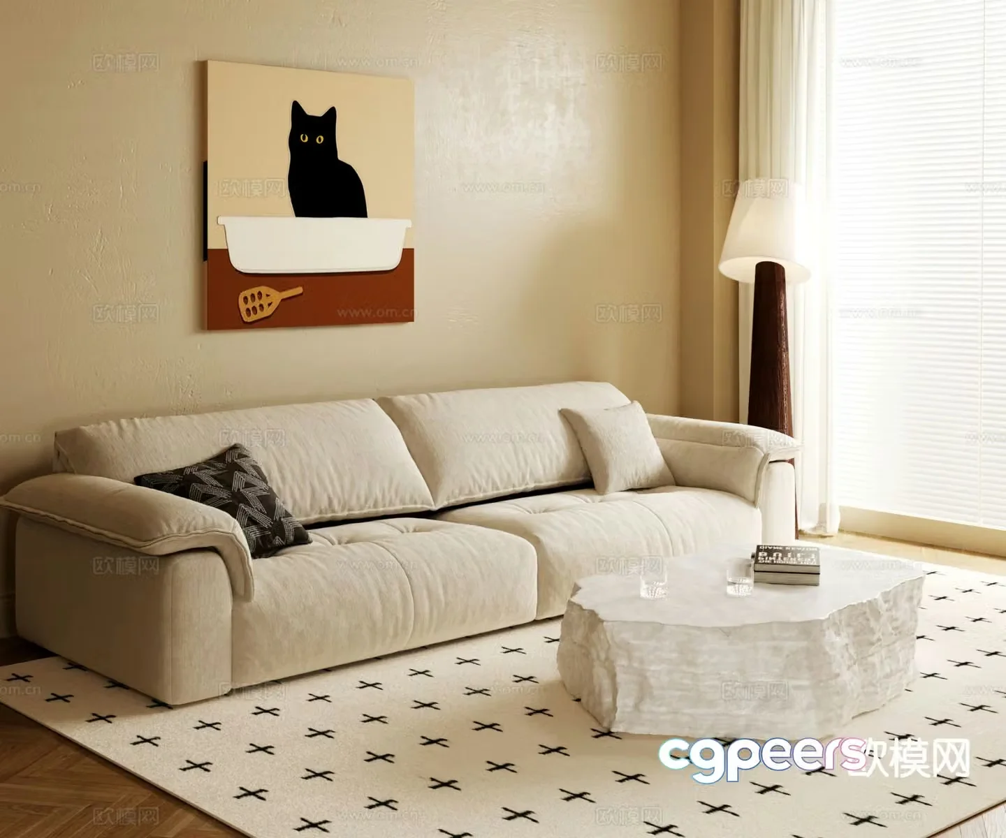 Cream style sofa double sofa 3d model