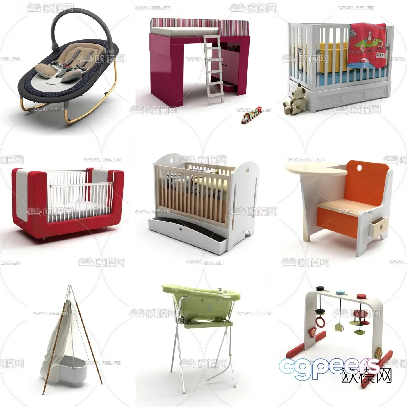 Modern crib children’s bed 3d model