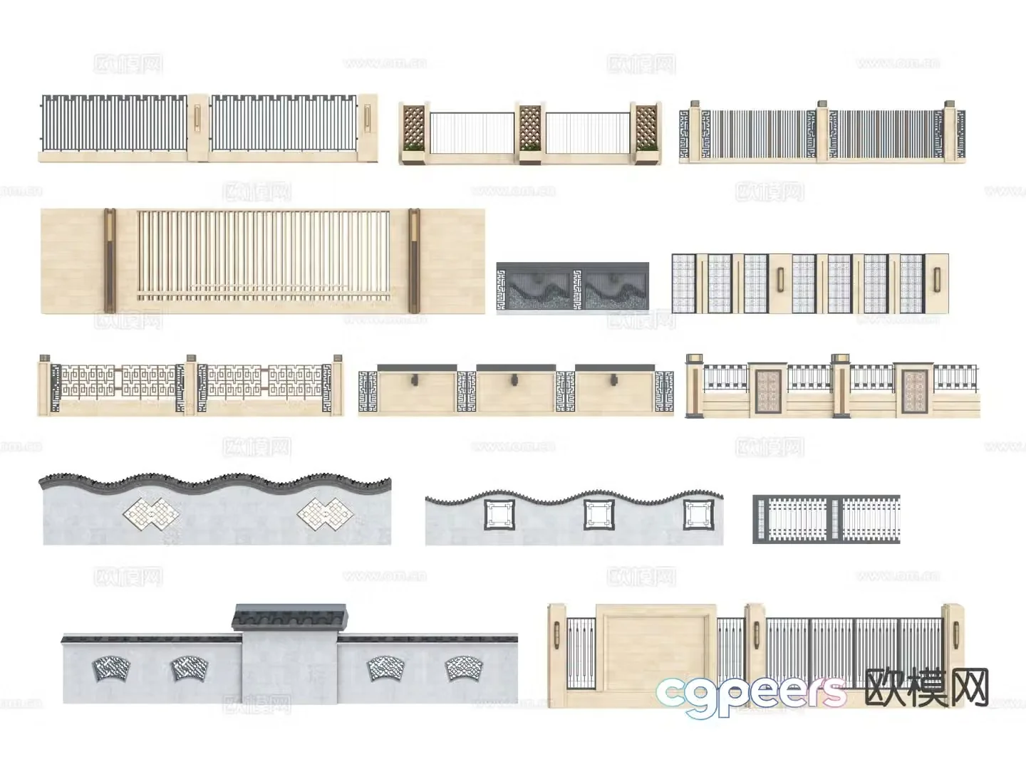 New Chinese style landscape wall 3D model