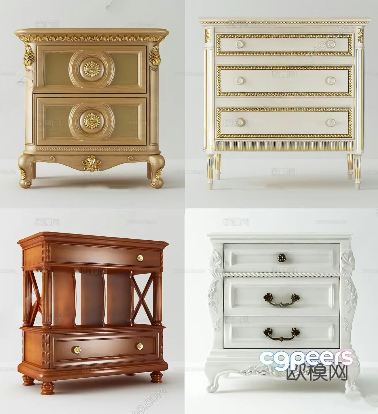 European style bedside table 3d model