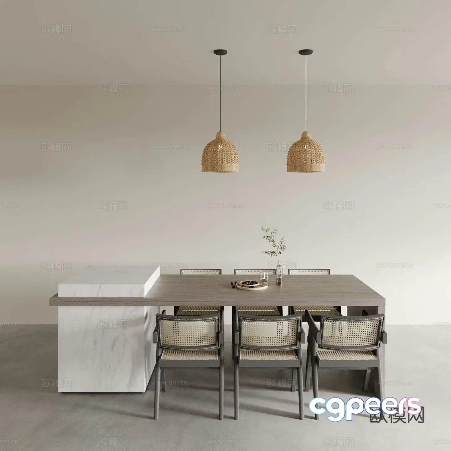 Wabi-sabi dining table and chairs island dining table 3d model