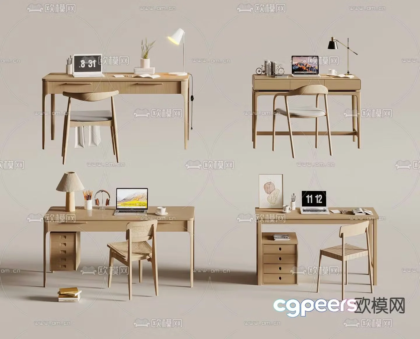 Nordic desk writing desk computer desk 3d model