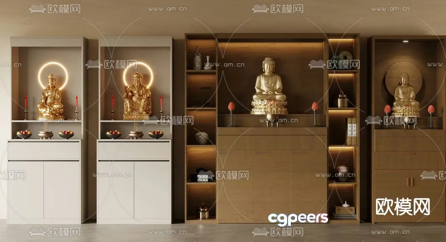Medieval style Buddhist niche cabinet 3D model