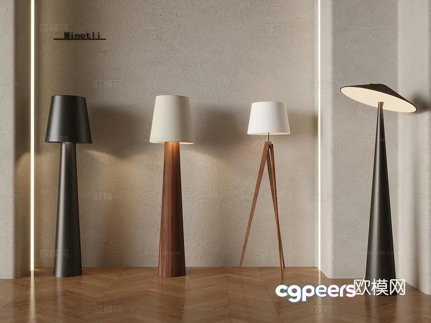Middle-aged solid wood floor lamp study art floor lamp Italian style aura aura 3D model