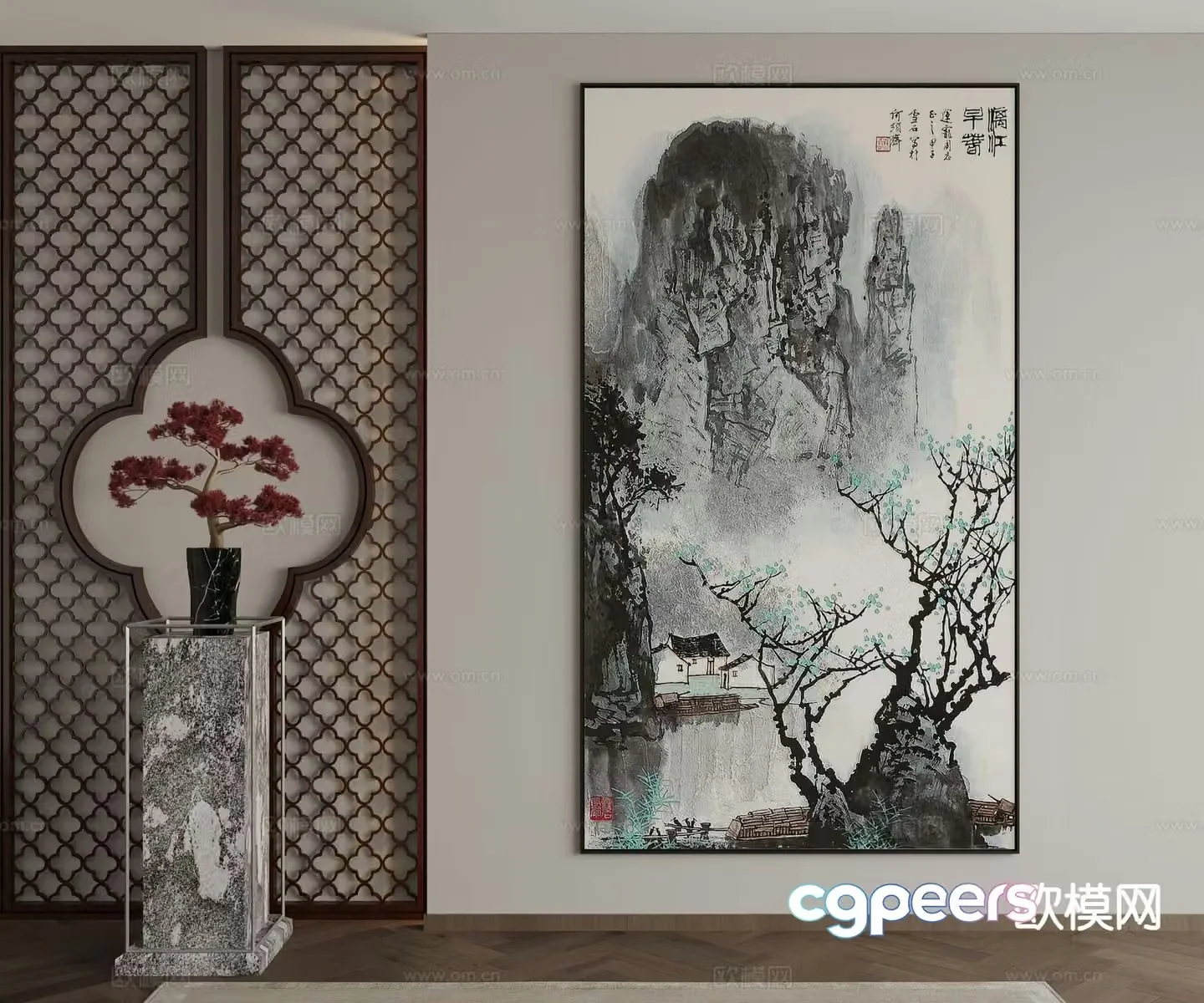 New Chinese style ink painting landscape painting decorative painting 3D model