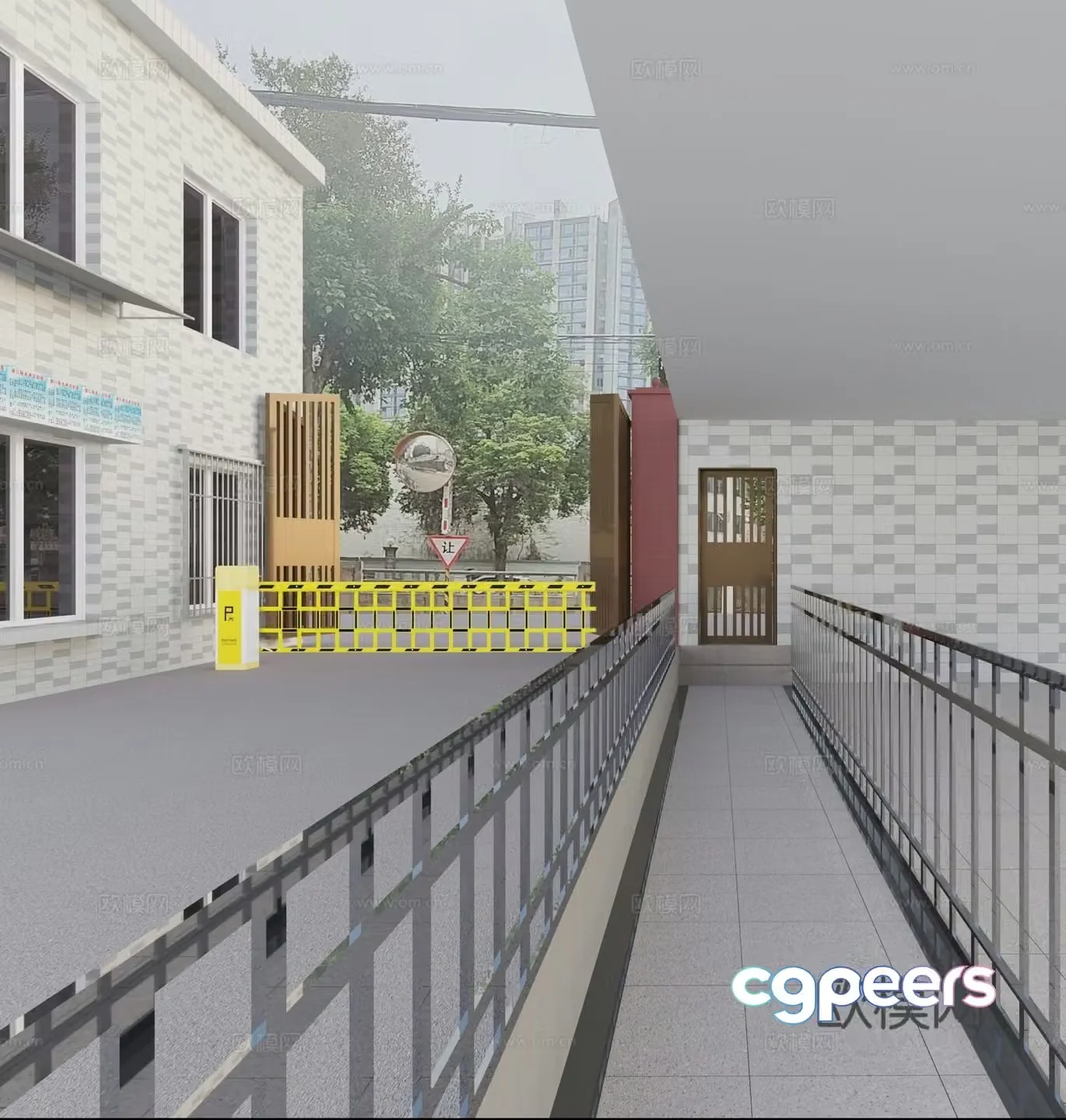 Modern aisle aisle outdoor corridor 3d model