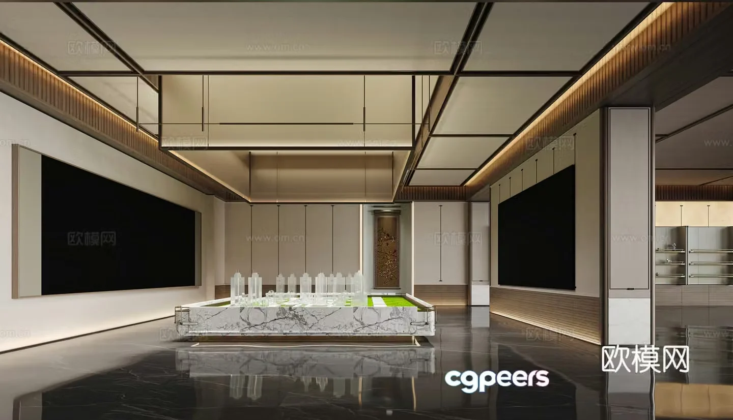 3D model of modern sales office sand panel