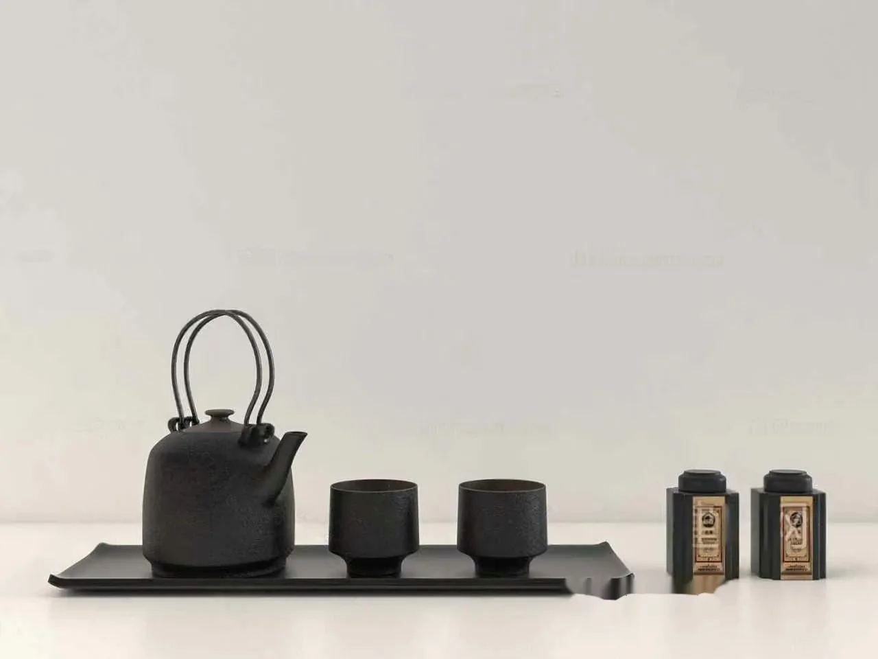 A Black Tea Set 3D Model – 9378 – VRAY Render