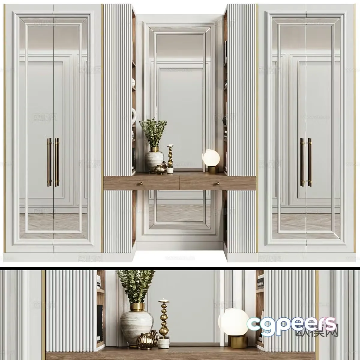 Neoclassical light luxury wardrobe dressing table 3D model