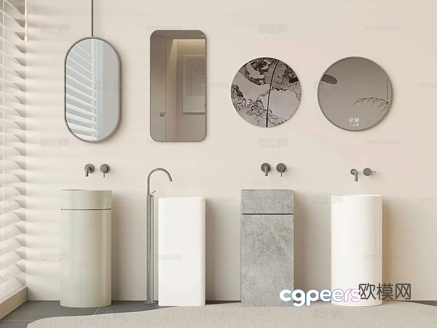 Modern hand sink combination Ceramic washbasin Marble washbasin Mirror 3D model