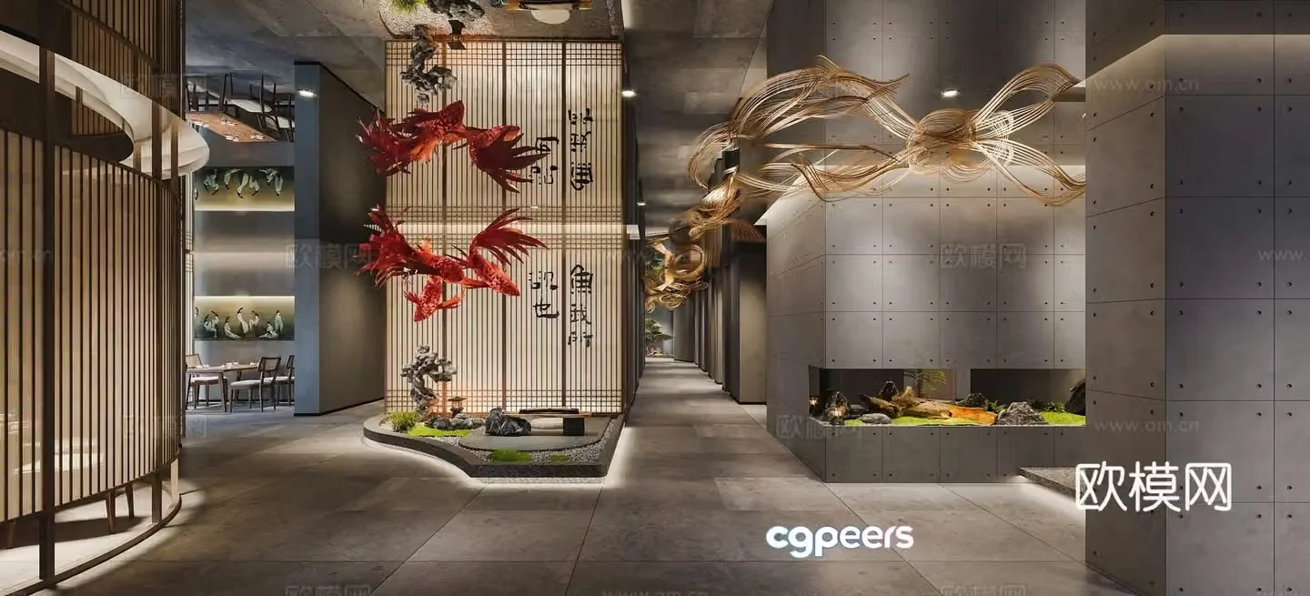 Chinese restaurant aisle landscape 3D model