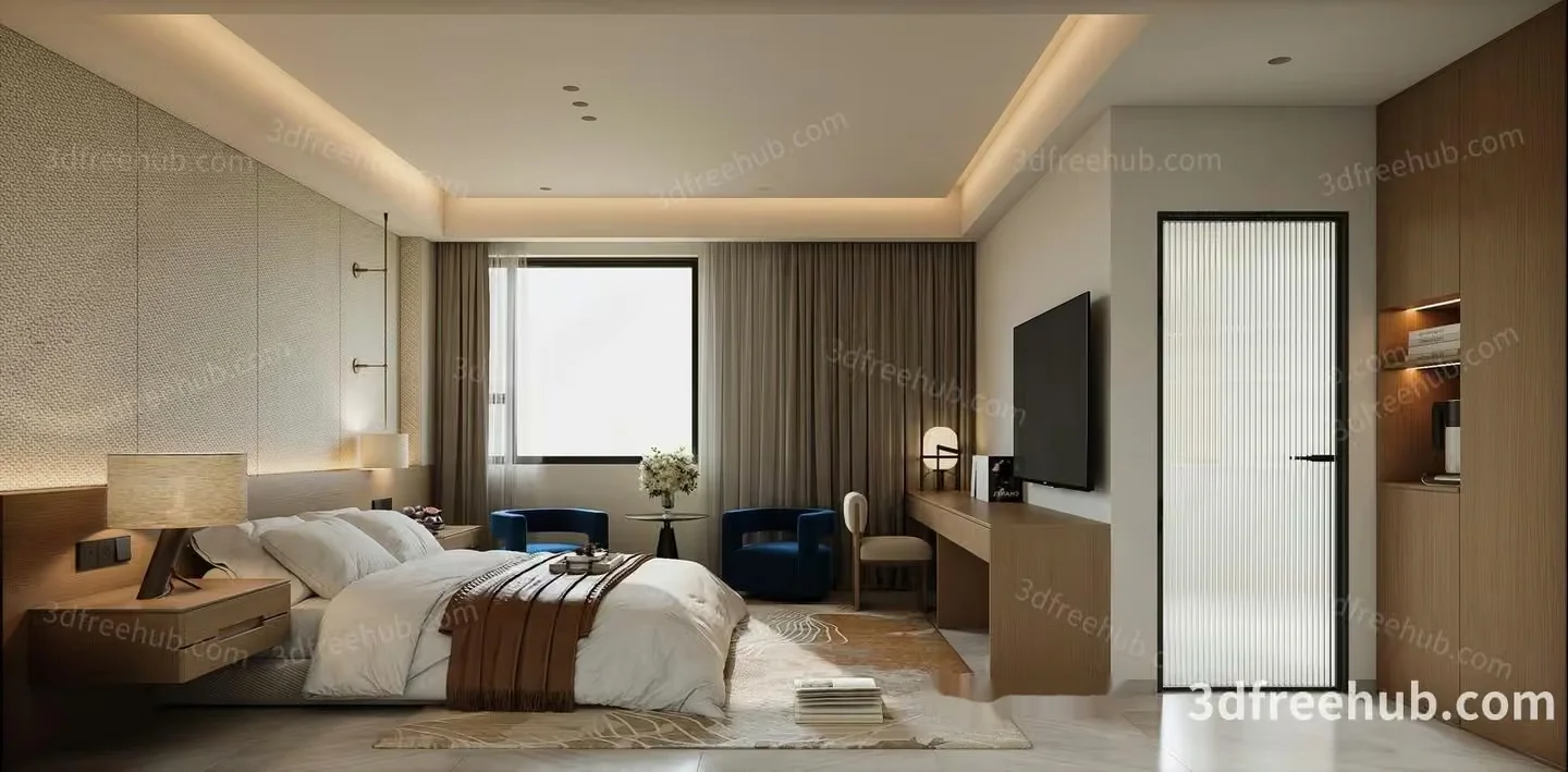 Modern Cozy Bedroom 3D Model – 20503 – VRAY Render