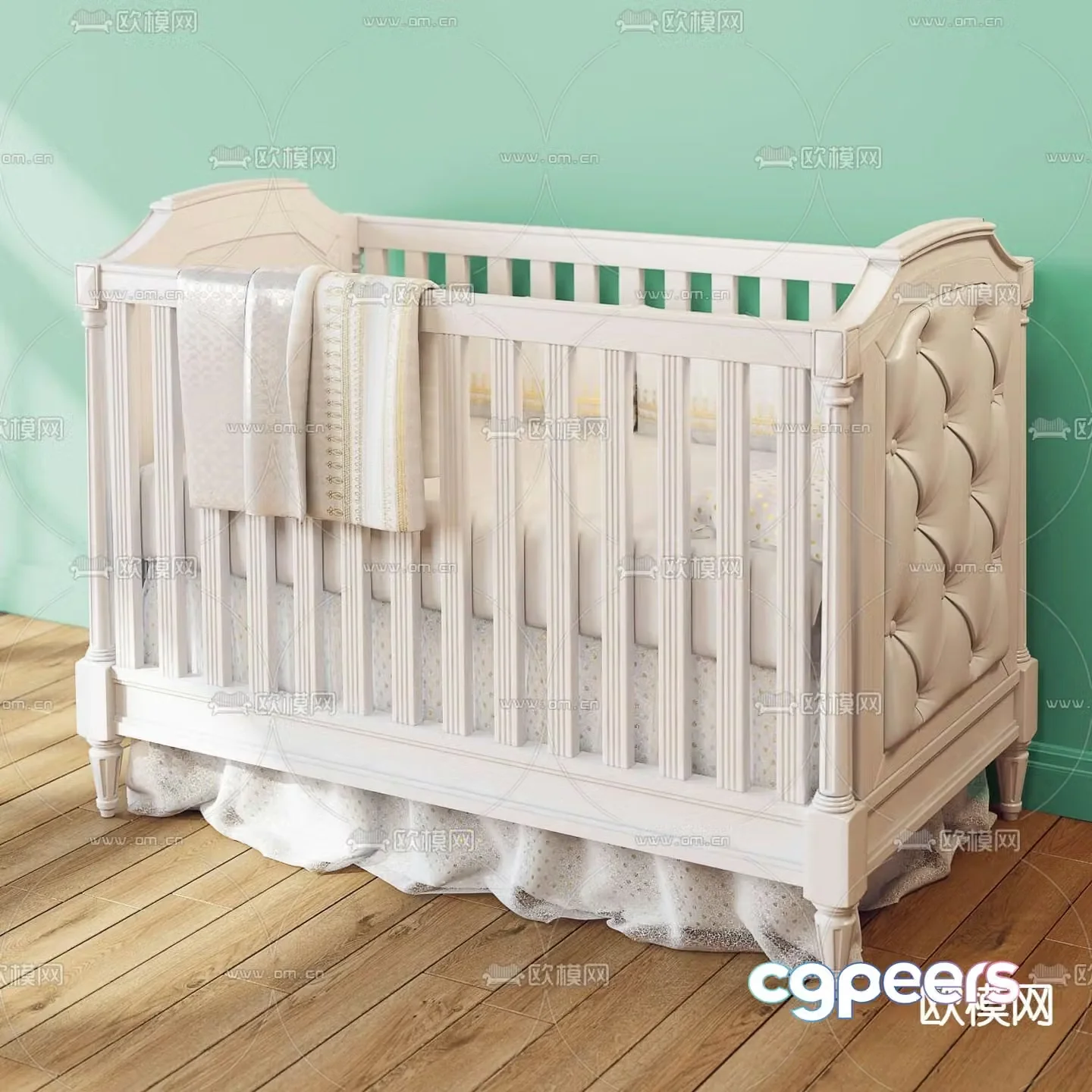 Simple European solid wood crib 3D model