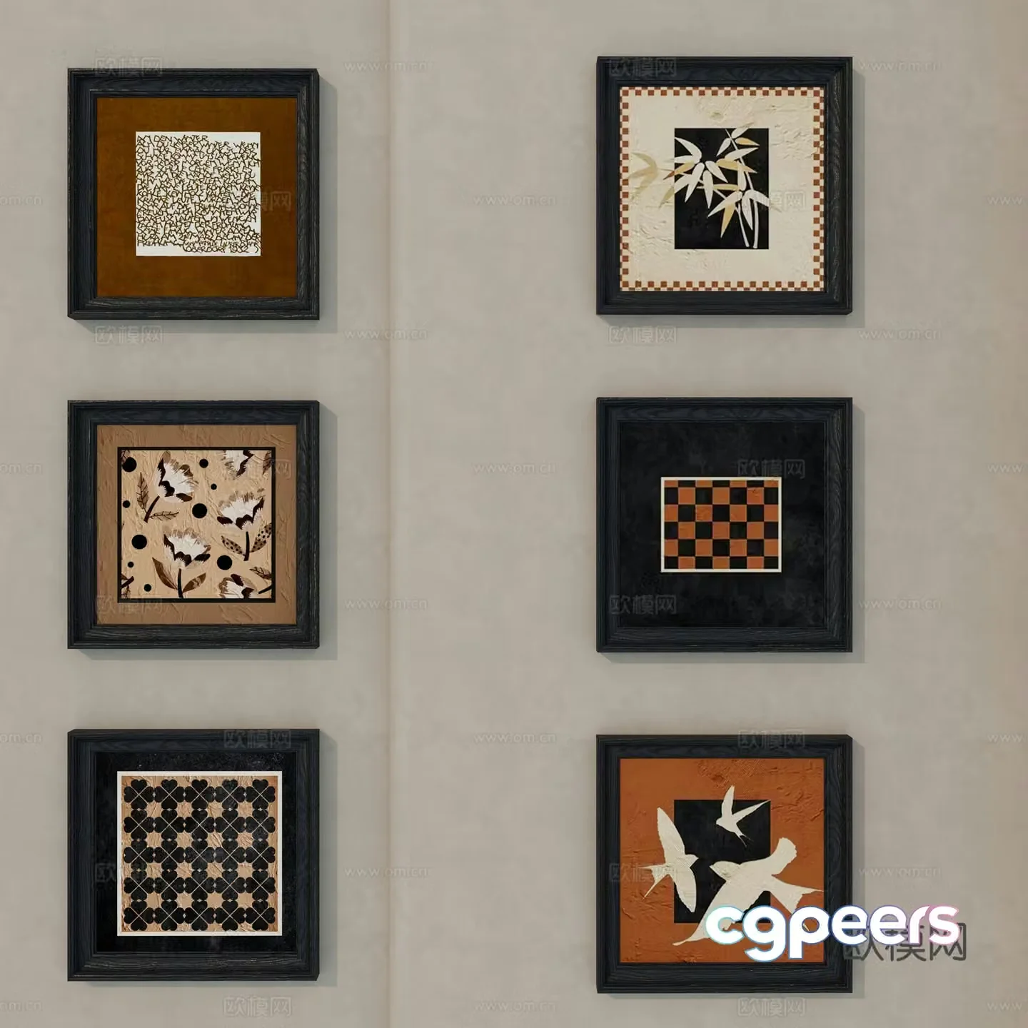Middle-aged decorative paintings retro paintings hanging paintings 3D model