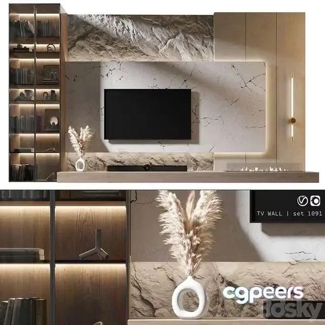 3ds Max Free – TV Wall set 1091