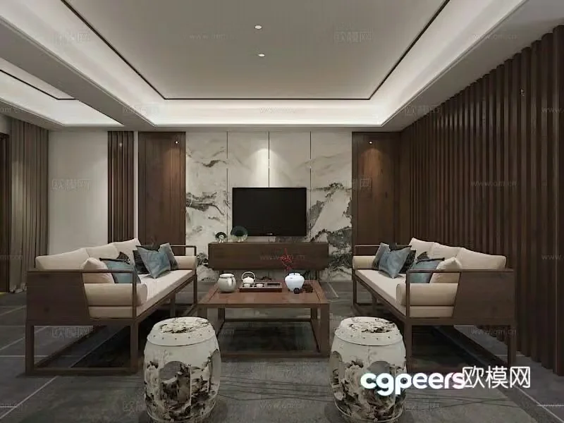 New Chinese style living room Zen living room 3D model