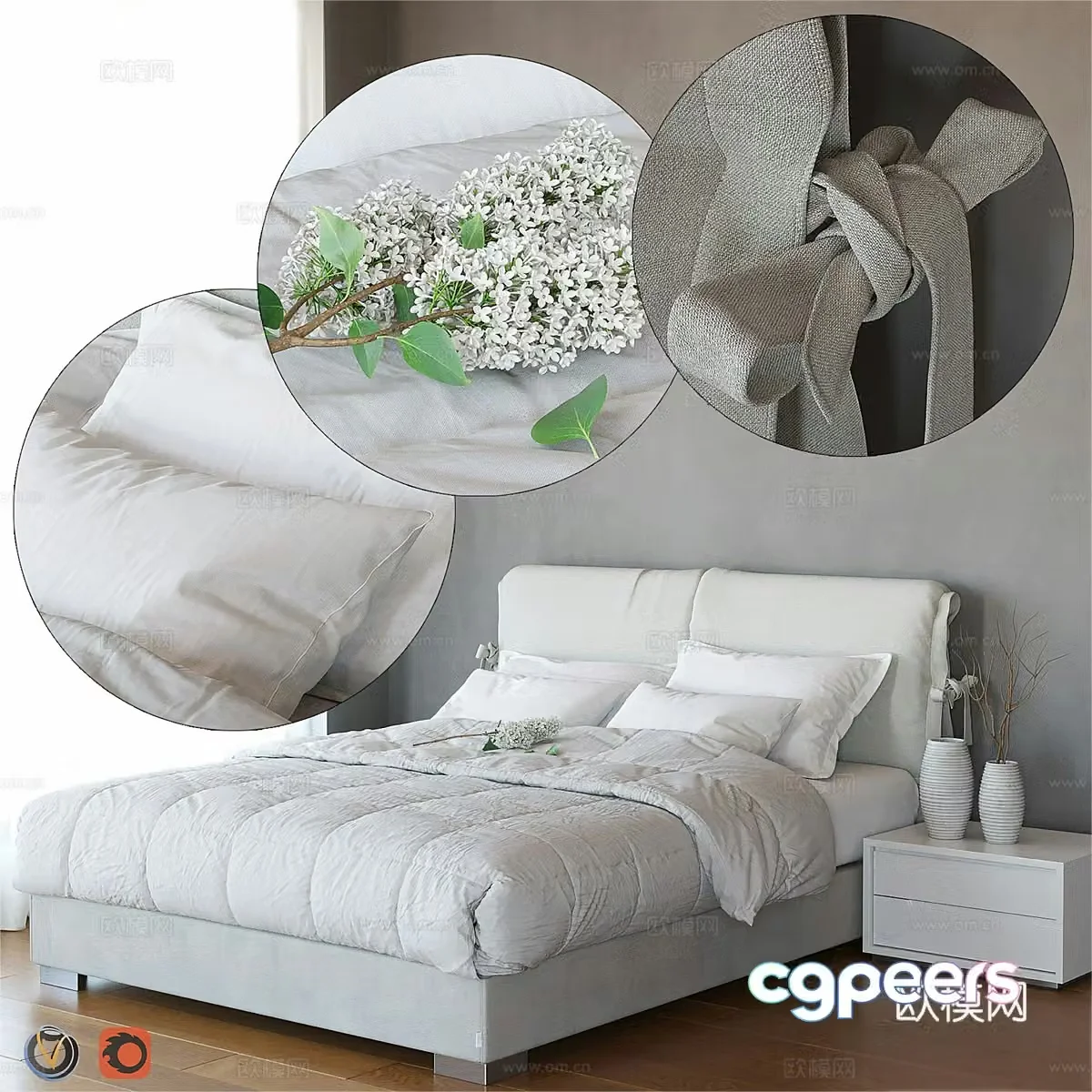 Greco Strom Modern Double Bed Fabric Double Bed Minimalist Bed 3D Model