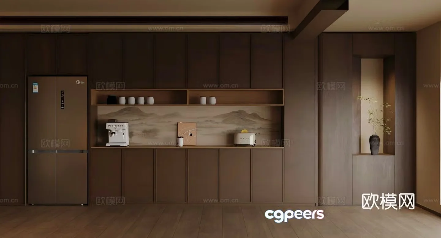 Middle-aged sideboard tea cabinet sideboard refrigerator sideboard sideboard meal preparation sideboard finished sideboard 3D model