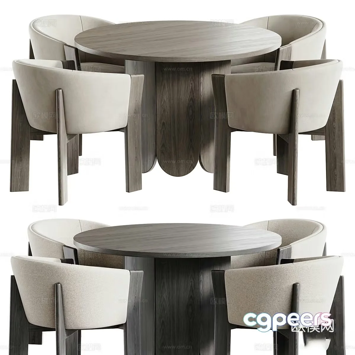 New Chinese style Wabisa round dining table and chair combination 3D model