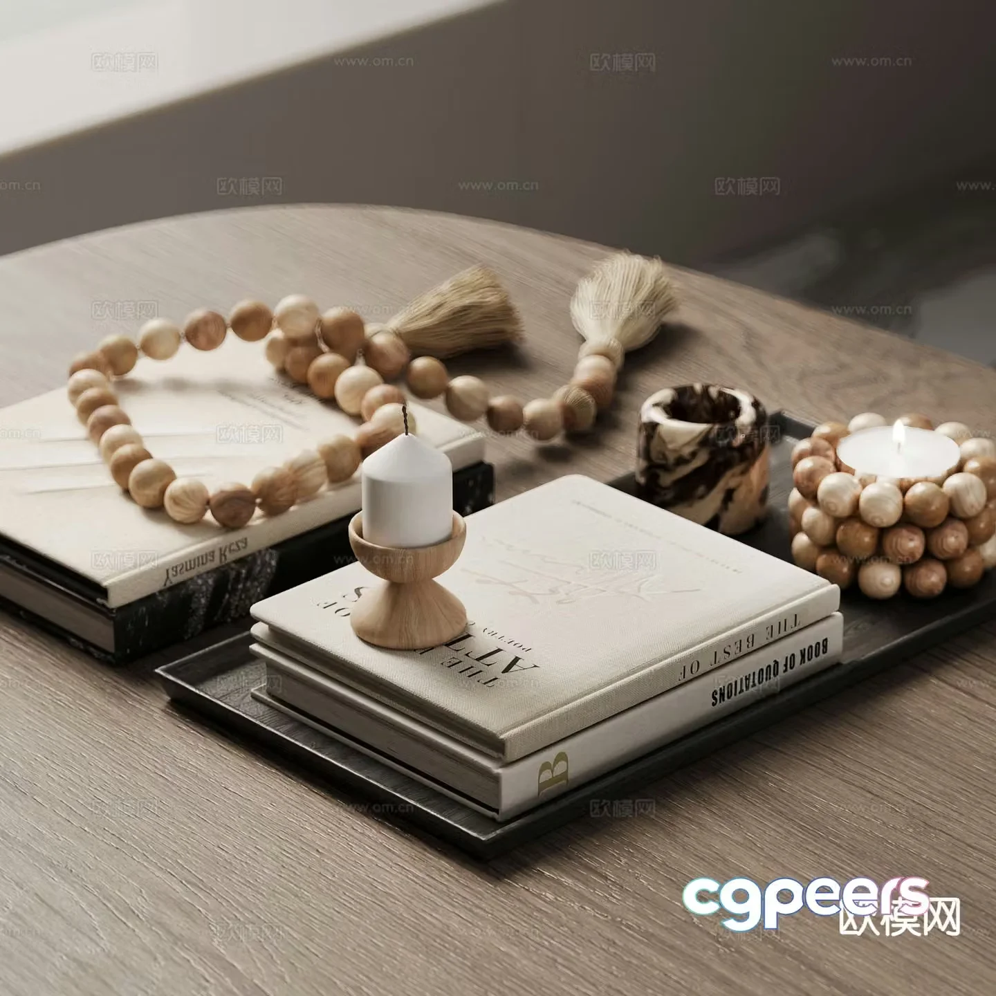Modern wooden strings bracelets book decorations candles desktop decorations 3D model