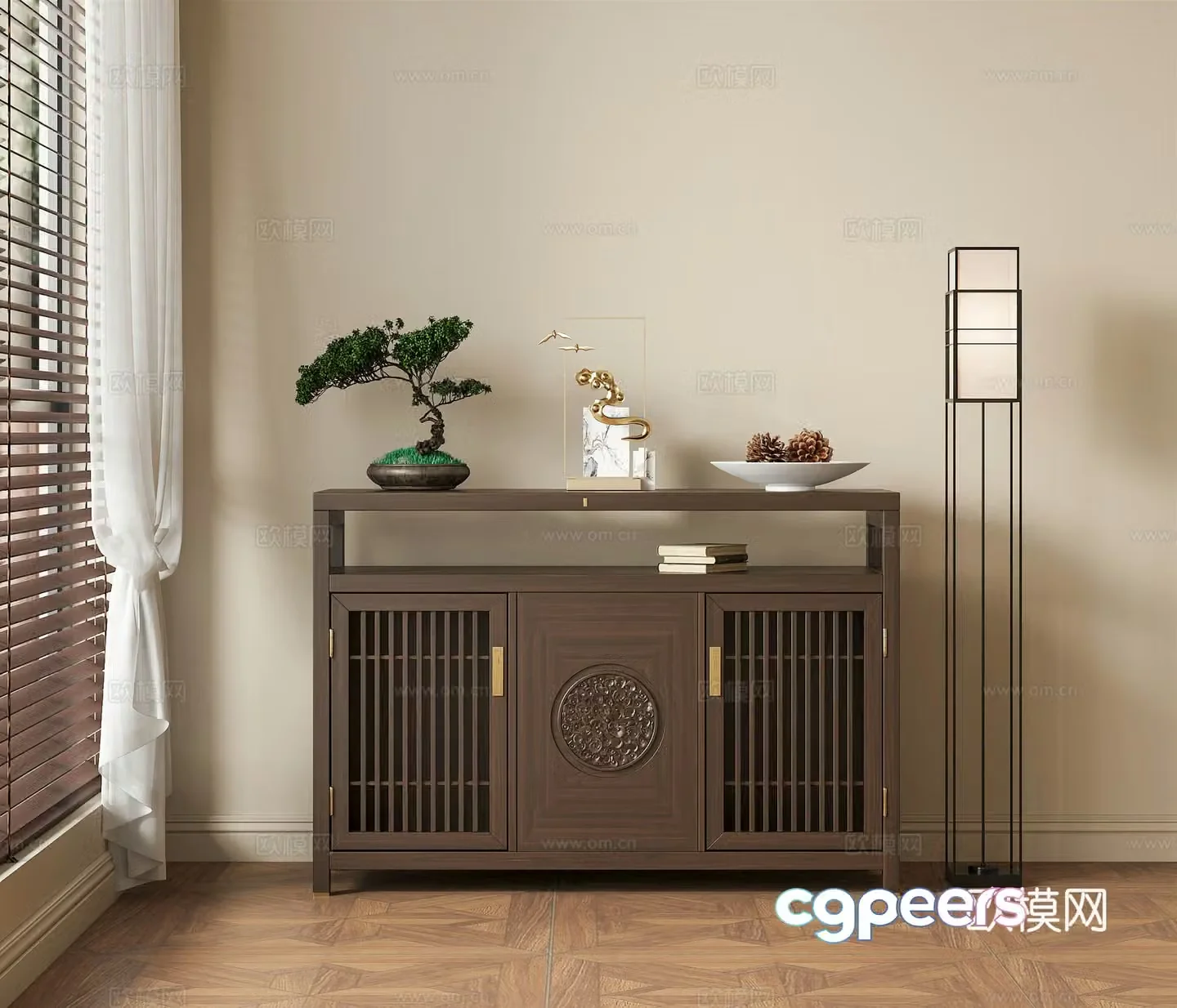 New Chinese style porch cabinet side cabinet end view cabinet low cabinet 3D model