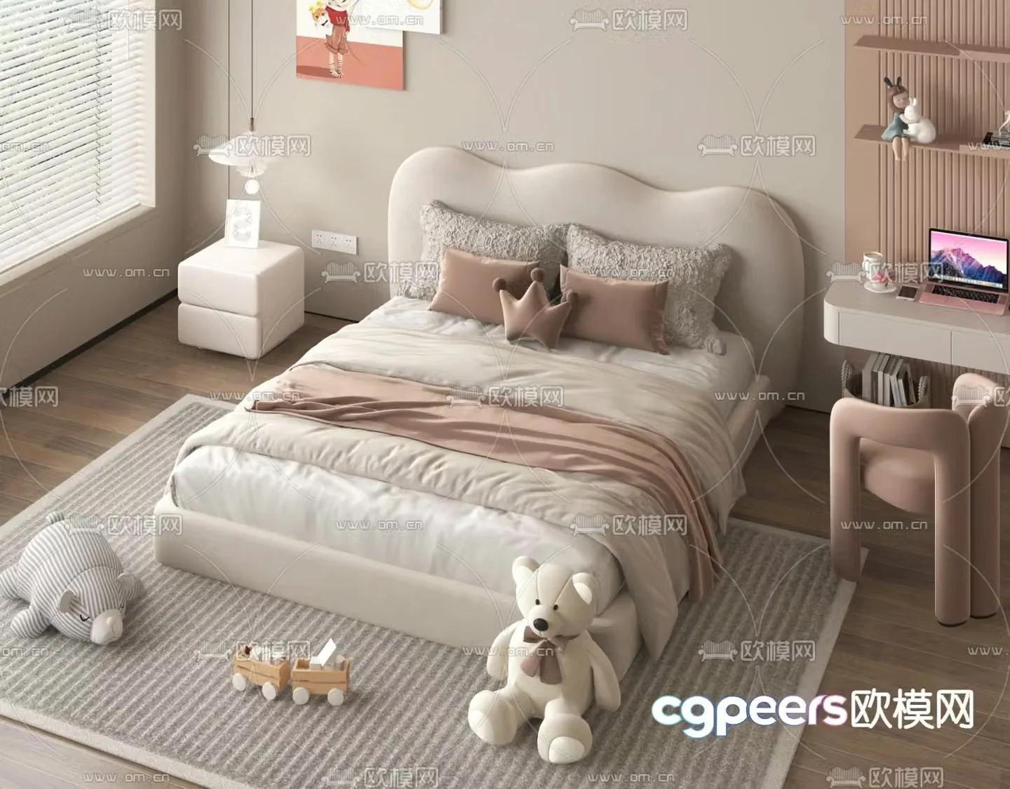 Cream style children’s bed child’s bed double bed 3D model