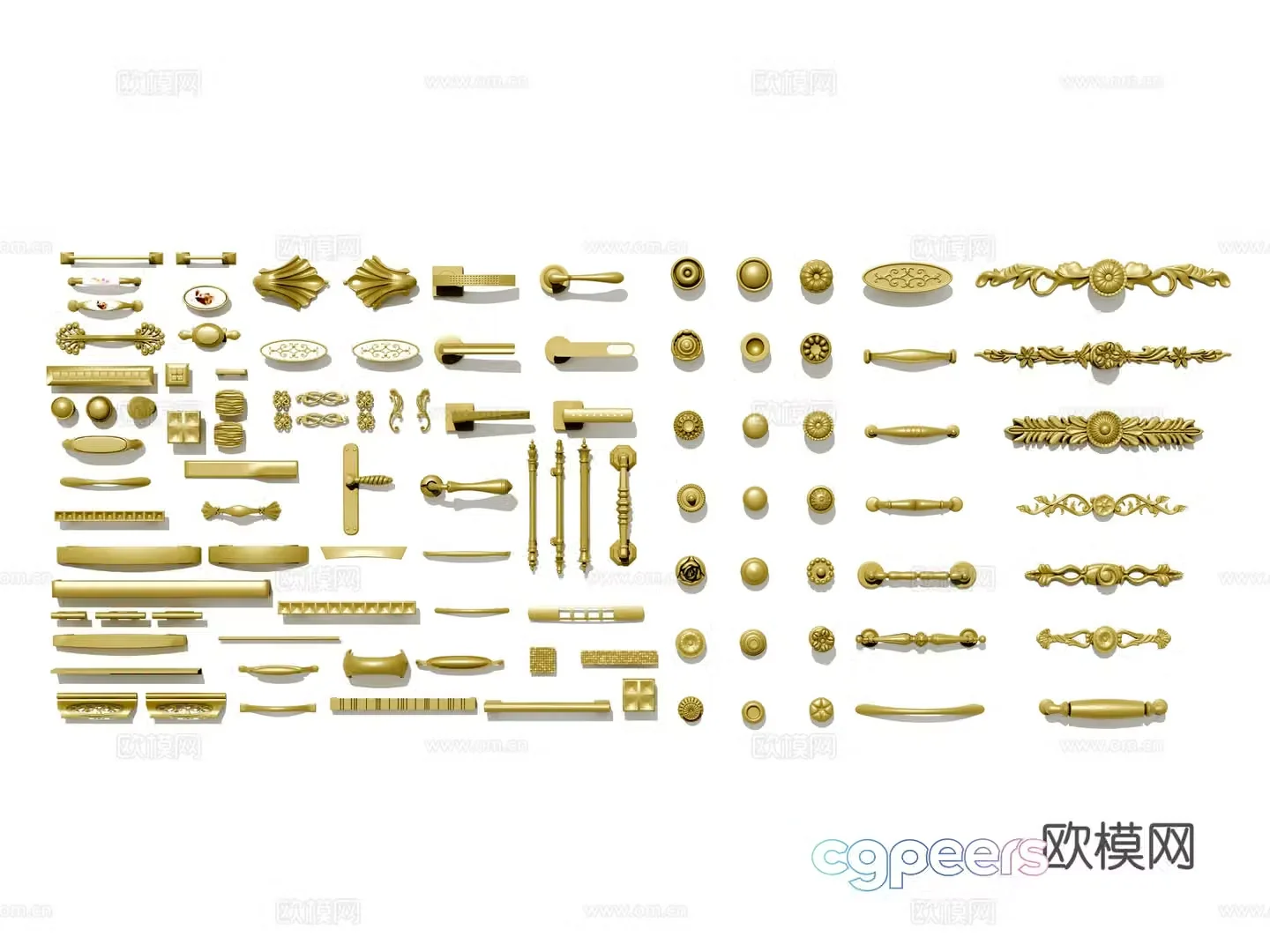 European door handle cabinet handle hinge combination 3D model
