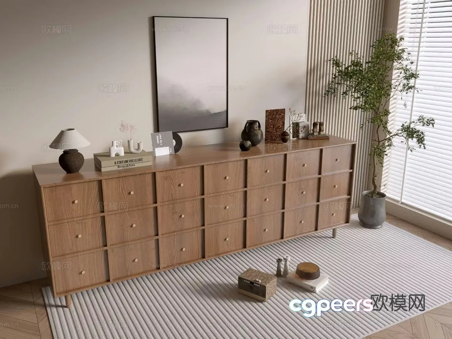Log style wood grain cabinet chest of drawers chest of drawers 3D model