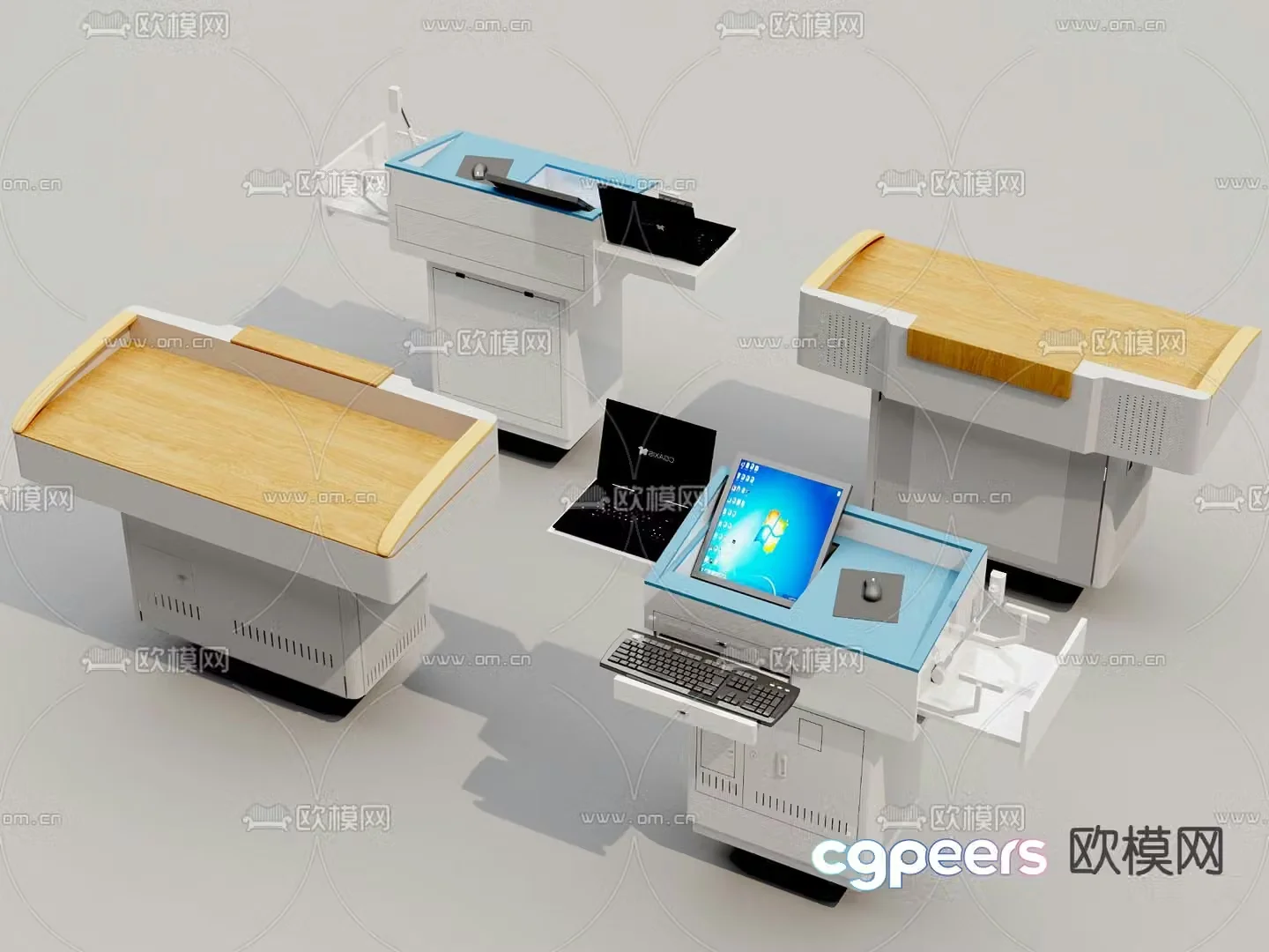 Lecture podium conference table lecture table teacher desk and chair 3d model