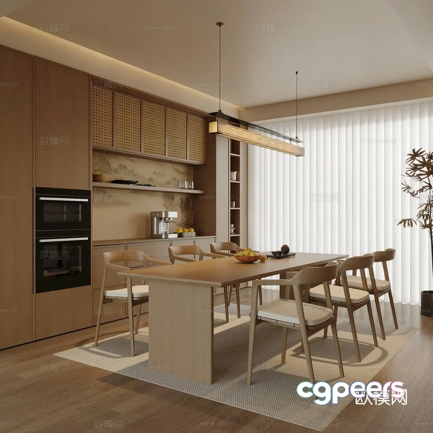 New Chinese restaurant wine cabinet dining table and chair 3D model