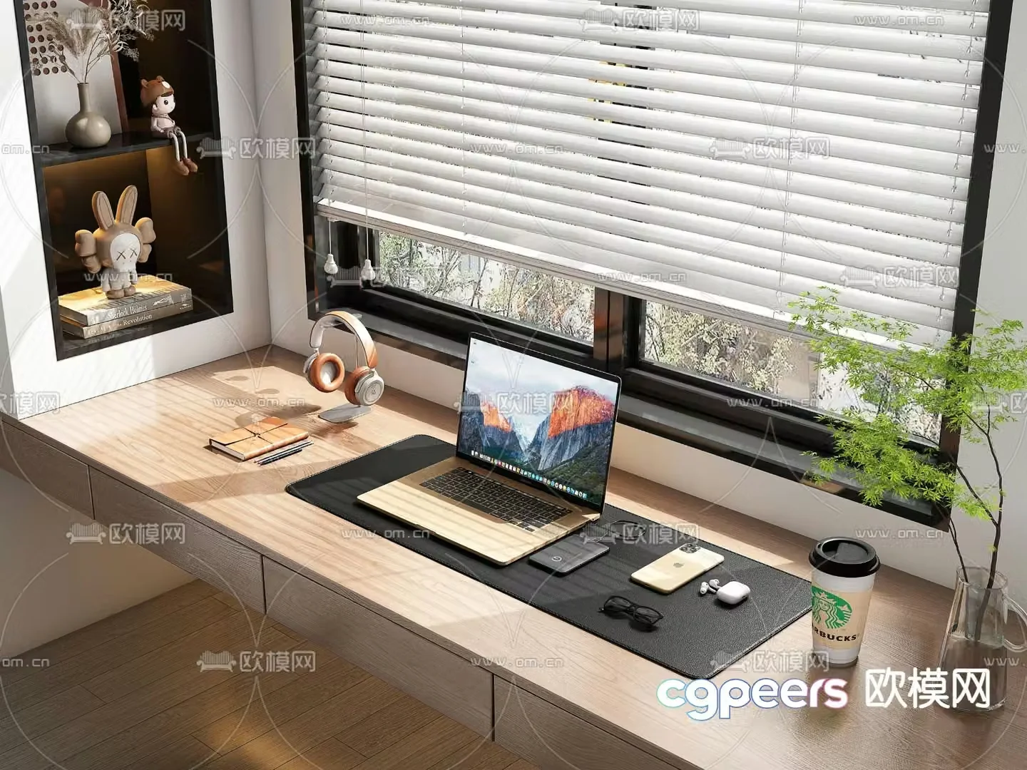 Office Supplies Laptop Mobile Phone Notebook Headphones 3d model