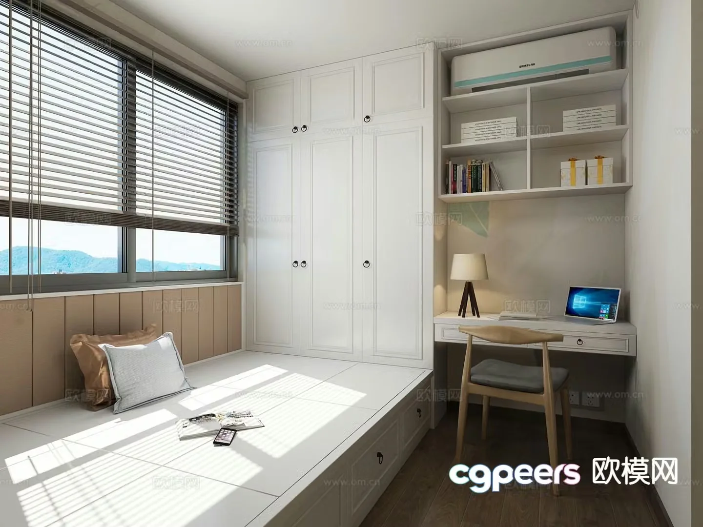 New Chinese style tatami bedroom study 3d model