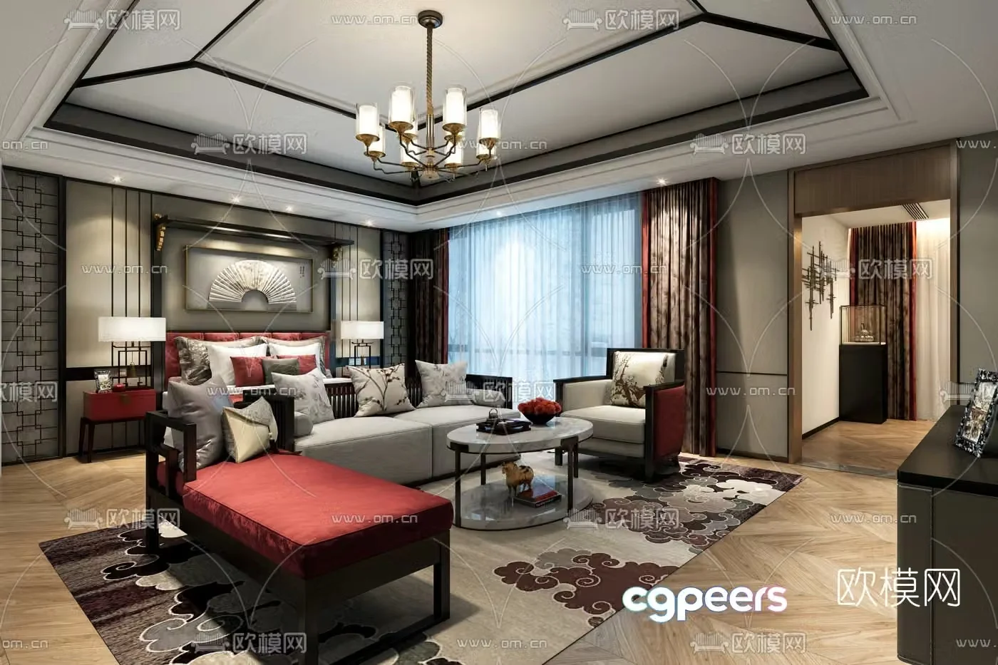 Yipai Design New Chinese Style Bedroom Master Room 3D Model