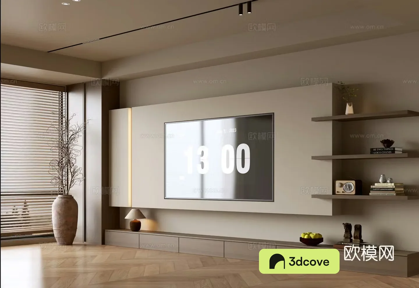 Wasabi Middle Style TV Cabinet TV Background Wall Overall Cabinet TV Background Wall Medal Style 3D Model