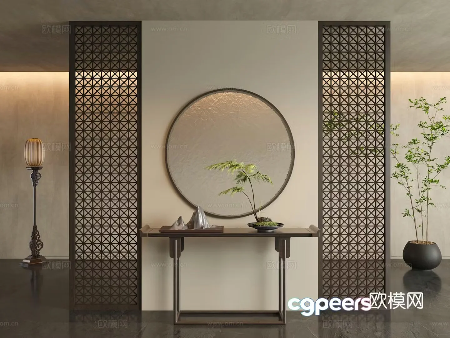New Chinese style entrance partition lattice partition 3D model