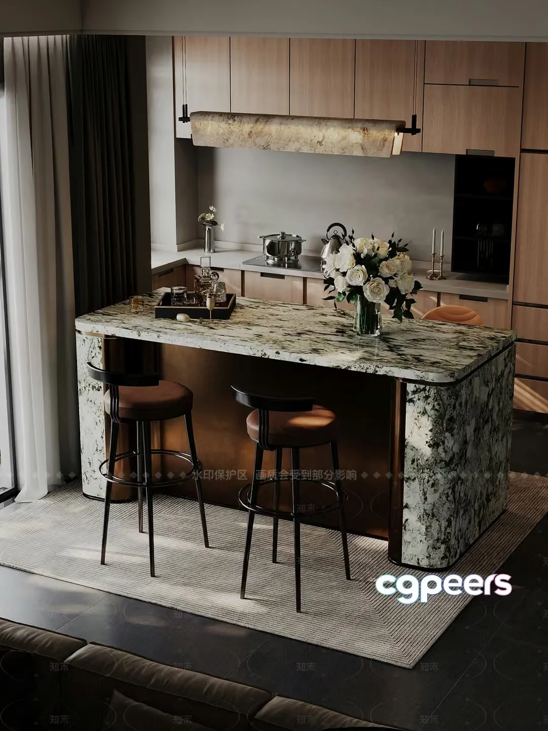 Modern Kitchen Island 3D Model – 2017 – VRAY Render
