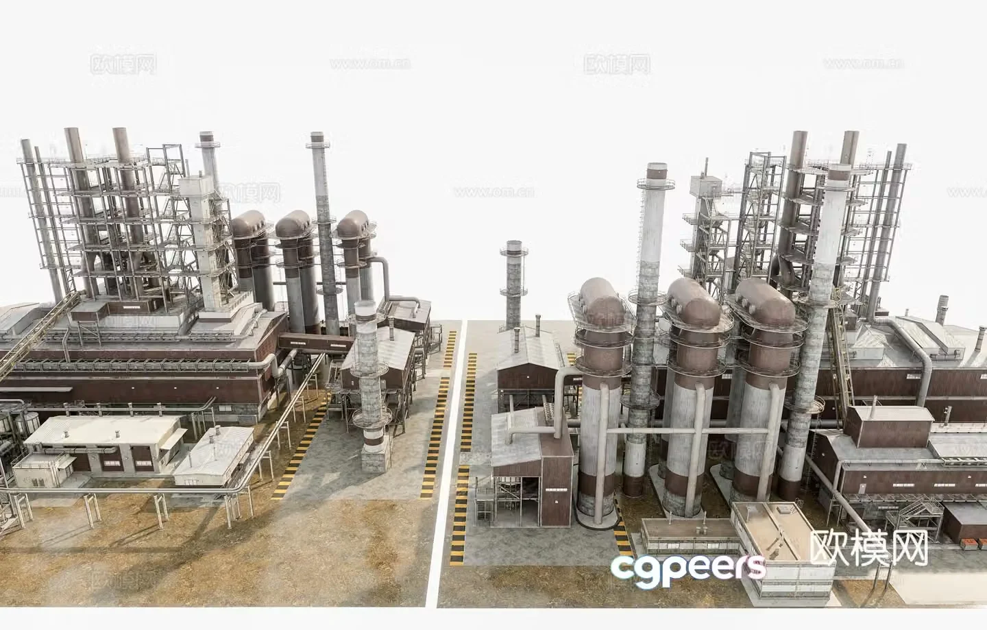 Modern smelting factory factory sewage chimney industrial zone factory building industrial building combination smelting 3D model