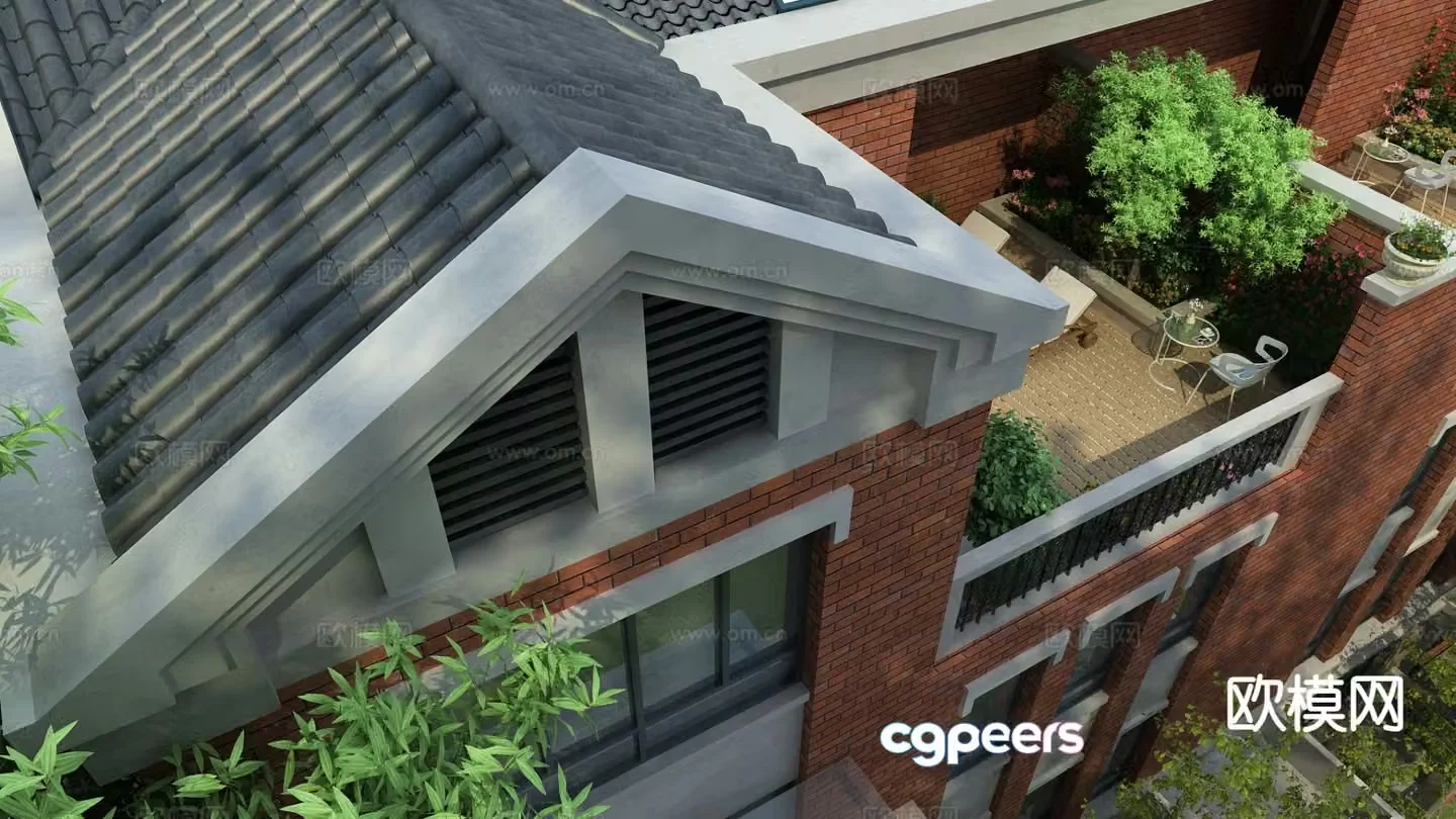 Modern roof terrace landscape 3d model