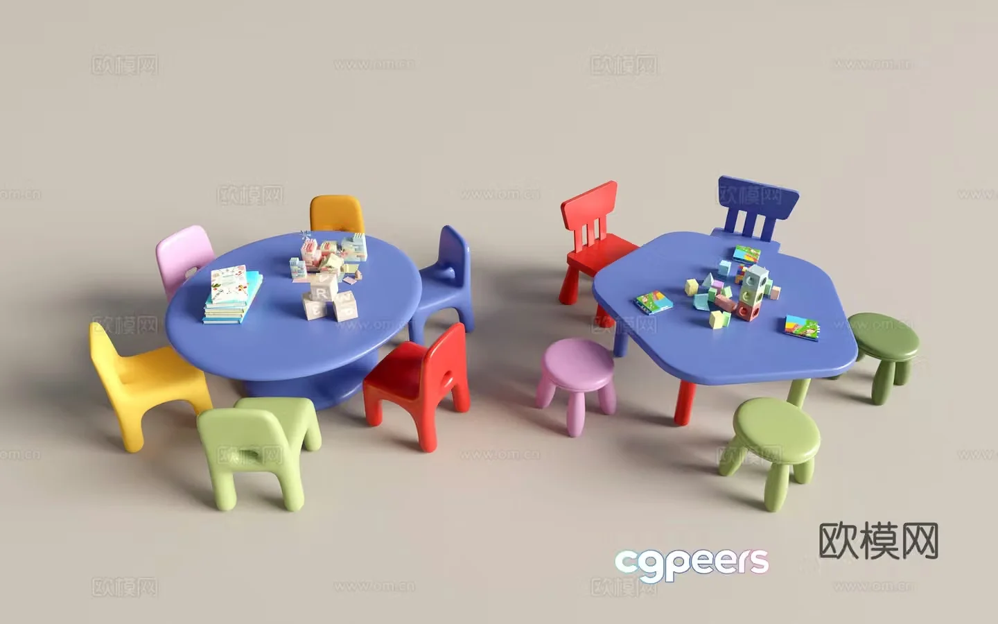 Modern kindergarten table and chairs kindergarten toys child seat combination children’s handmade table cartoon table 3d model