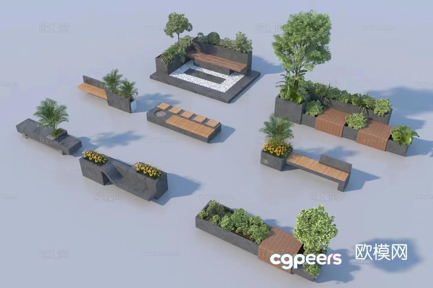 Modern landscape seating combination plant combination 3d model